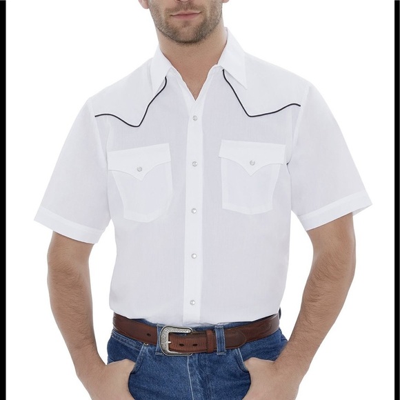 - Short Sleeve Western Shirt Contrast Piping,Small - Picture 1 of 2